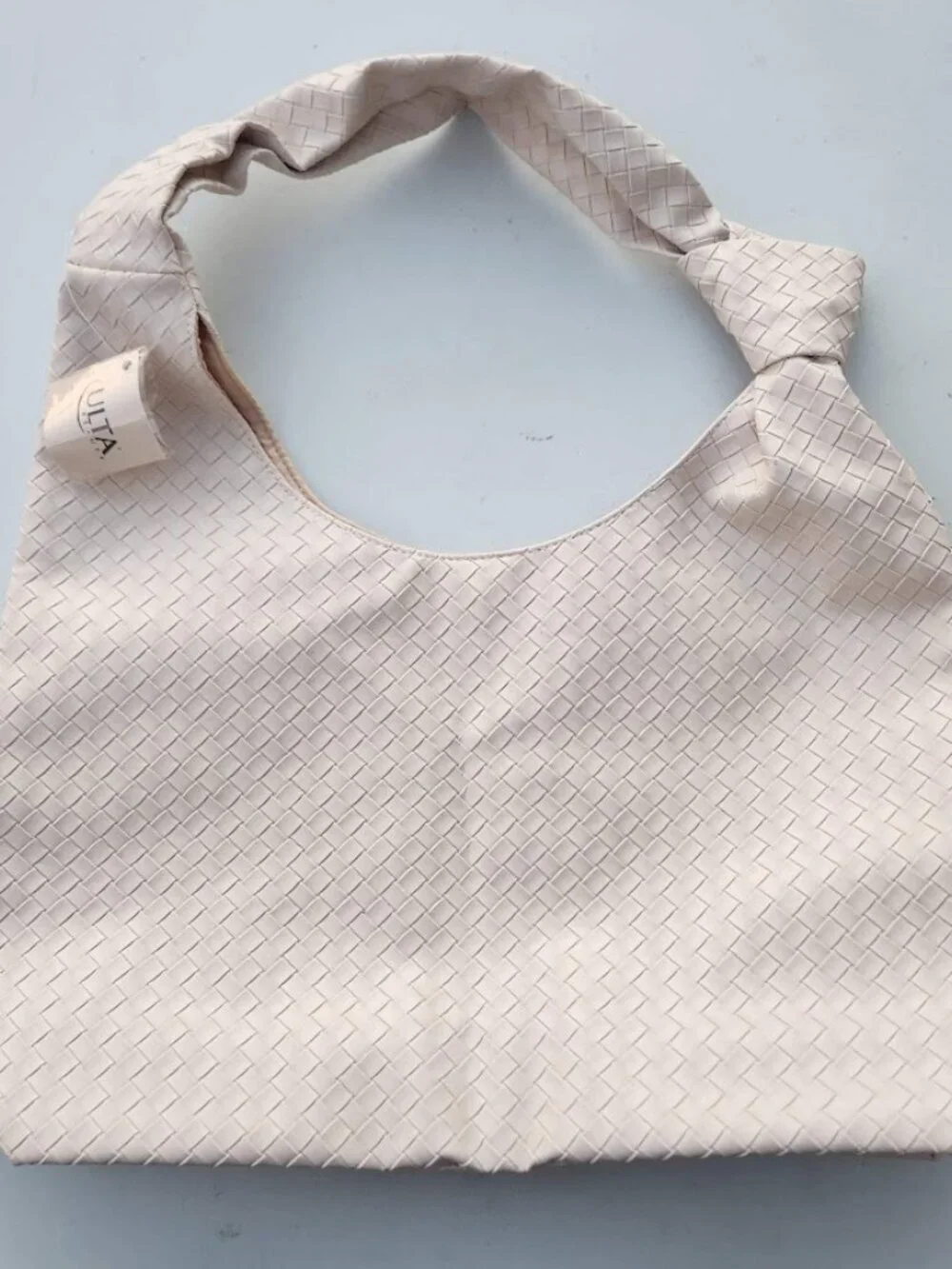 Ulta Beauty Knot Woven Shoulder Hobo Purse Tote Cream Beige Tote Bag NWT Weave F